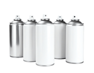 Used cans of spray paint on white background