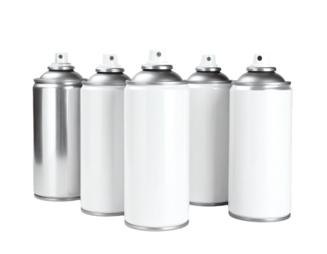 Used cans of spray paint on white background