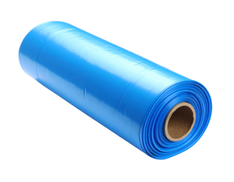 Roll of blue plastic garbage bags isolated on white background