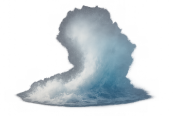 Massive ocean wave breaking, generating white foaming spray against transparent backdrop, ideal for digital composition