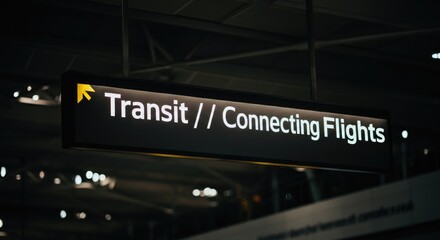 Sign indicating transit and connecting flights at an airport. The sign is illuminated and positioned in a busy terminal area.