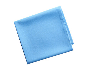 Light blue linen napkin isolated on white background, top view