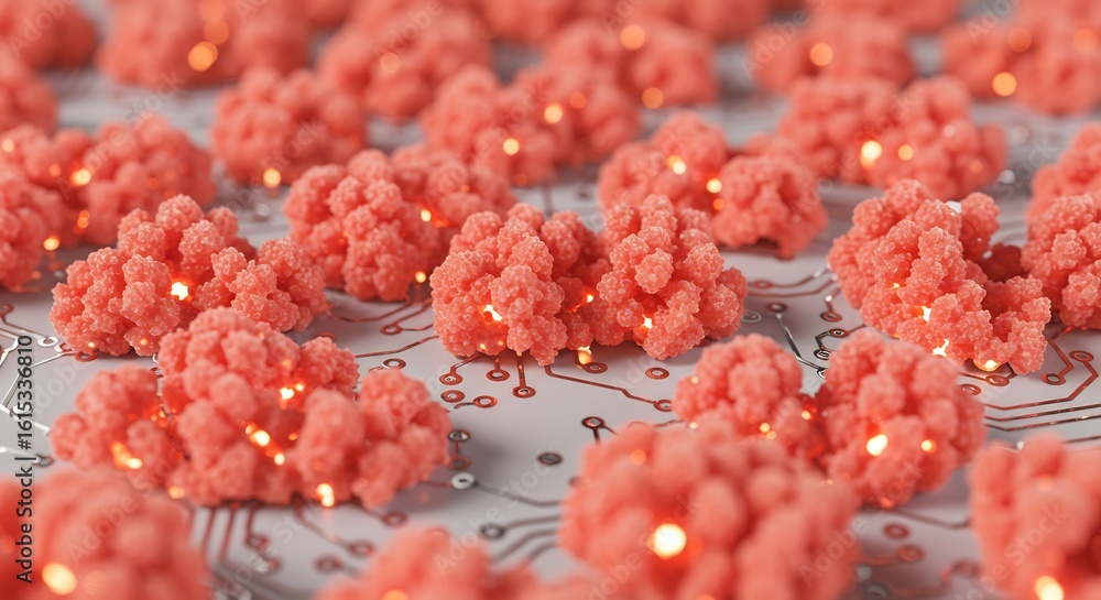 Poster microscopic view of coral-like structures on a circuit board: a futuristic bio-technology concept