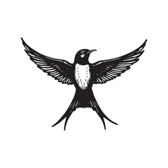 Elegant Black and White Illustration of a Bird in Flight