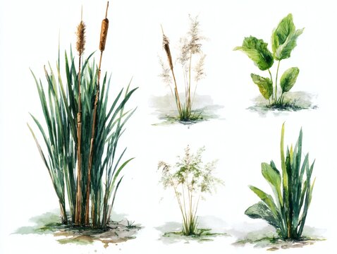 watercolor Grass On The Beach Isolated On Transparent Background