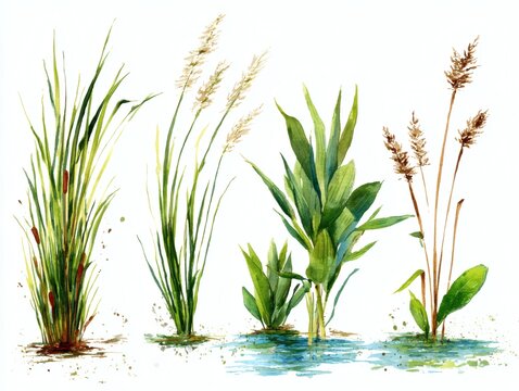watercolor Grass On The Beach Isolated On Transparent Background