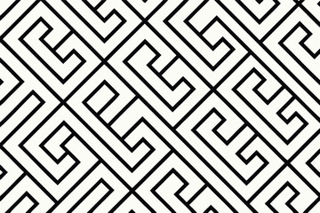 Seamless Geometric Maze Pattern in Black and White,Abstract Linear Greek Key Inspired Design,Repetitive Monochrome Labyrinth Background,Maze-Style Pattern with Sharp Line Symmetry

