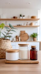 Sustainable packaging under soft natural light for an organic feel.