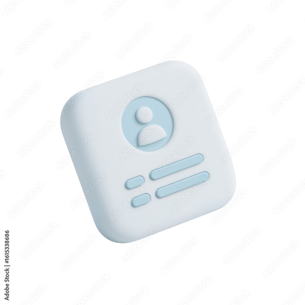 Poster floating minimalistic contact card icon with soft, muted tones on transparent setting