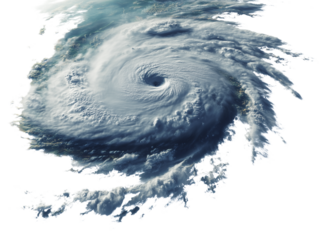 A mesmerizing aerial view captures the awe-inspiring spiral formation of a powerful hurricane over the vast ocean