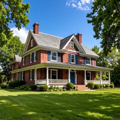 Fototapeta premium Brick house with porch under trees