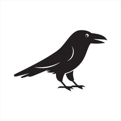 Obraz premium Silhouette Style Vector Raven Logo Icon – Minimal Mysterious Bird Symbol for Gothic, Nature, or Fantasy Branding, Monochrome Crow Graphic Design for Print, Web, and Merchandise Use