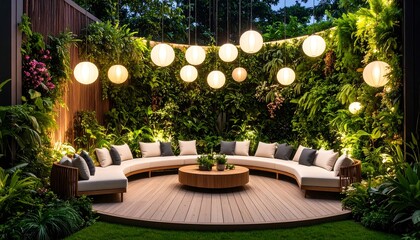 Outdoor seating area, evening ambiance
