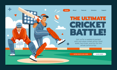 Fototapeta premium The Ultimate Illustrated Guide to Cricket Sport Flat Landing Page