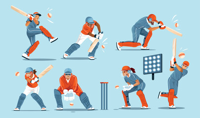 Flat Dynamic Cricket Players Illustration Set © Macrovector