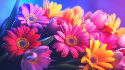 Colorful bouquet of flowers in vibrant hues for a festive mood