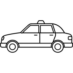 Minimal Taxi Car Side View Line Art