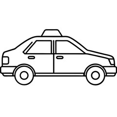 Minimal Taxi Car Side View Line Art