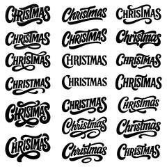 Christmas Calligraphy Typography Set in Vintage Retro Logo Style