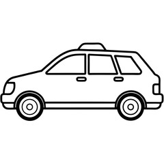 Minimal Taxi Car Side View Line Art