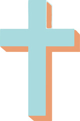 Obraz premium Religious Cross Symbol Flat Icon With 3D Shadow, Light Blue and Peach on White