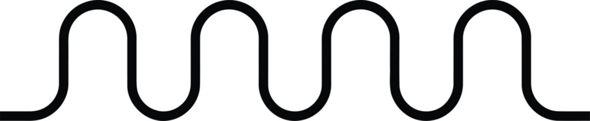 Sinusoidal Wave Pattern, Simple Black Line Art on Transparent Background