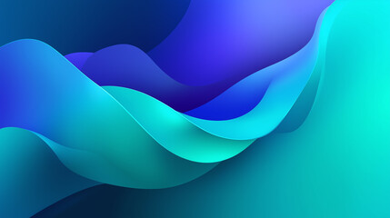 Obraz premium Vivid teal to deep blue gradient with smooth flowing wave shapes creating dynamic and calming abstract background with modern and fluid design