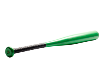 a green baseball bat with a black handle