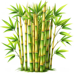 A cluster of vibrant green bamboo stalks with leaves isolated on transparent background