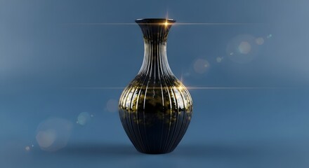 Elegant Black Vase on Blue Background Decorative Art Object
