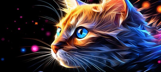 cute cat Wireframe, mozaic art, generative AI