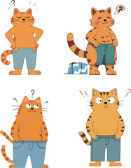 Cartoon Cats Wearing Pants with Question Marks