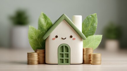 Happy Cartoon House Celebrating Efficiency