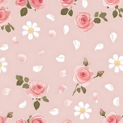 Pink Floral pattern: An enchanting pattern of pink roses and white daisies dance across a delicate pink backdrop, creating a serene atmosphere with delicate floral elements.