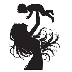 Loving Mother Holding Child High in Silhouette