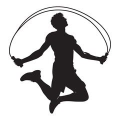 Silhouette of a fit man exercising with a skipping rope, part of Untitled-180 vector series.