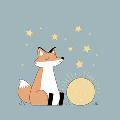 Dreamy Fox with Moon and Stars