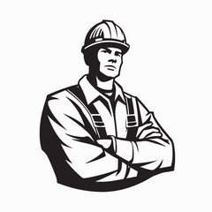 Strong Construction Worker Standing Proud with Folded Arms Vector Logo Design