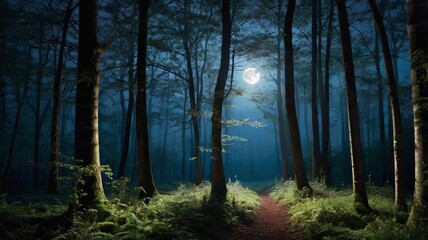 Fototapeta premium Ethereal Nighttime Woodland Landscape - 1