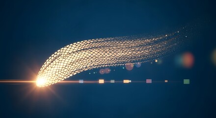Abstract Golden Shape with Lens Flare on Dark Blue Background