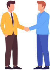 Business Handshake Illustration – Two Office Workers Shaking Hands in Flat Design, Faceless People, Corporate Partnership, Teamwork Agreement Concept, Vector Professional Collaboration Graphic