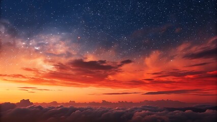 Fototapeta premium Night sky stars with colorful clouds and sunset landscape background