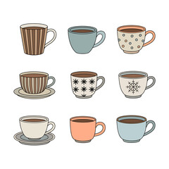 Collection of Colorful Coffee Mugs and Cups Illustration for Warm Drink and Cozy Vibes Design Element