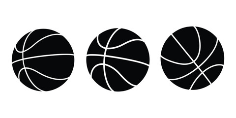 Obraz premium Three simple black basketball icons with white line accents on white backdrop.