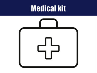 Obraz premium Black and white medical kit icons with plus symbol