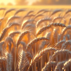 Golden Wheat Field at Sunset: Sun-kissed wheat field, showcasing nature's bounty, capturing the warm glow of a late afternoon as it sways in the gentle breeze, evoking a sense of peace and harvest.