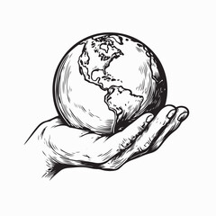 Human hands holding earth planet world environment day on white background.