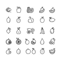 Outline drawing of various fruits