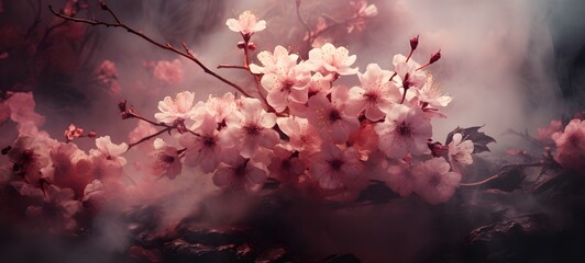 a light Cherry blossoms , coming out of the smoke, generative AI