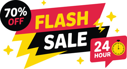 Fototapeta premium Flash Sale 70% Off Limited Time Only 24 Hour Deal with Star Accents and Lightning